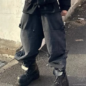 American Sle Nonnod Waed Double Ring Large ket Casual Pants Men Trendy 9 Logging Workwear Cotton Straight Leg Trousers - AliExpress Pants