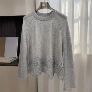 Women's sweater New elastic knitted slim long sleeved top for spring 2026 Lace patchwork pullover Wool blend jersey for women - AliExpress Sweaters&Jumpers