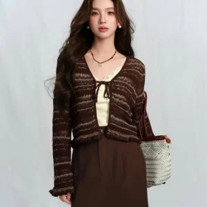 Slim Fit Open Cardigan with Lace Hollow out Hook Pattern Striped Design Belted Sli Early Spring Knitted Sweater for Women - AliExpress Sweaters&Jumpers