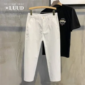 Luud Khaki Cloth Vintage 9 Split Casual Pants Breathable Trendy Men Cotton Material Slim Fit Straight Tube Trendy Korean Sle - AliExpress Pants