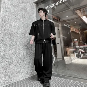 Summer k Sle Men's Jaet And Pants Set with Nail Head Decoration Stand Collar ort Sve Two-Piece Faionable Teenage - AliExpress Pants