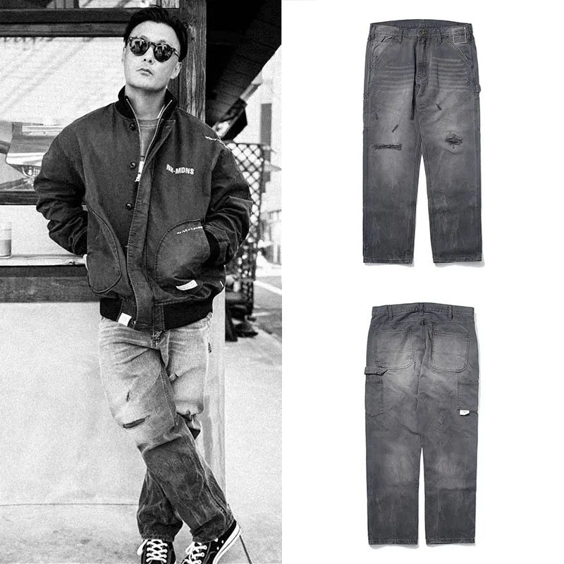Retro Waed Canvas Pants Men's Straight Leg Casual Long Trousers Torn Sle Autumn Faion Brand Tagkita mid High Waist Cott... - AliExpress Pants