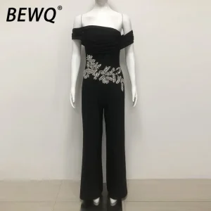 BEWQ Fit Beaded Jumpsuits Solid Fashion Slim Women's Embroidered Color Spring Workwear 2026 Sleeveless New Straight - AliExpress Jumpsuits&Rompers