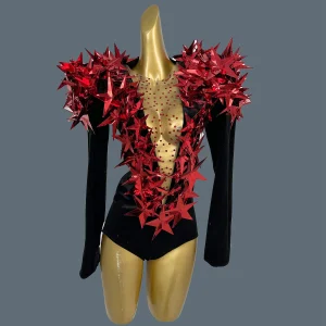Showgirl Singer Five-pointed Star Deep V Neck Bodysuit Bandage Velvet Dance Outfit Drag Queen Performer Sequins Wear Hengxing - AliExpress Jumpsuits&Rompers