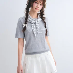 AsGony Wool Blend Short Sleeve T-Shirt And Scarf Set Casual round Neck Knitted Wear Comfortable Breathable Striped Pattern - AliExpress Sweaters&Jumpers