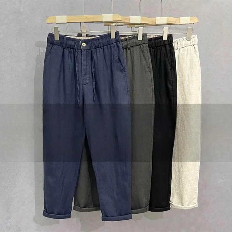 Loose Cotton Linen Men's Summer Casual Pants High Waist Wide Leg Breathable Nine Points Trousers plus Size Big Men Faion - AliExpress Pants