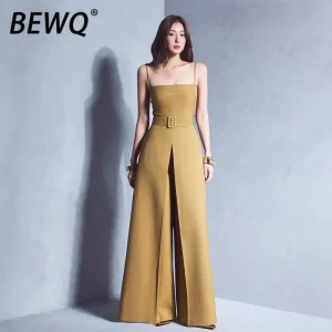 BEWQ Fashion Women's Junpsuits Slip Belt Waist Sleeveless Backless Loose Solid Color Jumpsuits 2025 Autumn New - AliExpress Jumpsuits&Rompers