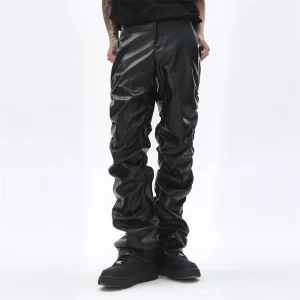 Y2K Punk Shiny Pleated Men's Leather Pants, Hip-Hop Casual Streetwear Mans Trousers, Autumn/Winter Goth Dark Baggy Pants For Man - AliExpress Pants