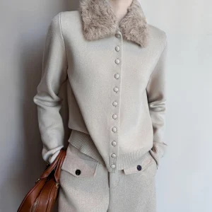 Women Knit Cardigan Sweater Faux Fur Collar Button Up Winter Warm Elegant Soft Jumper Top - AliExpress Sweaters&Jumpers