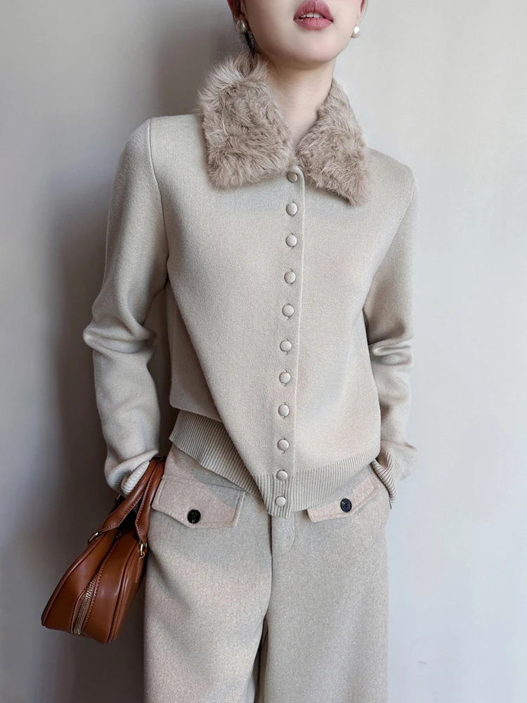 Women Knit Cardigan Sweater Faux Fur Collar Button Up Winter Warm Elegant Soft Jumper Top - AliExpress Sweaters&Jumpers