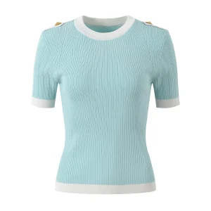 Summer 2025 New Sle Color Blo round Ne Knitted Slim Fit ort T-irt Faionable Versatile Gold Bule Commute Sle W... - AliExpress Sweaters&Jumpers