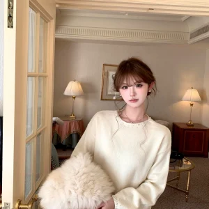 Soft Gentle Knitted Pearl Snowflake Rabbit Fur Sweater Women's Long Sve Inner Wear Casual Sle Pure E-commerce S - AliExpress Sweaters&Jumpers