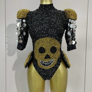 STOCK Sparkly Diamonds Sequin Skull Pattern High Fork Bodysuits Nightclub Bar Singer Party Halloween Festival Sexy Stage Costume - AliExpress Jumpsuits&Rompers