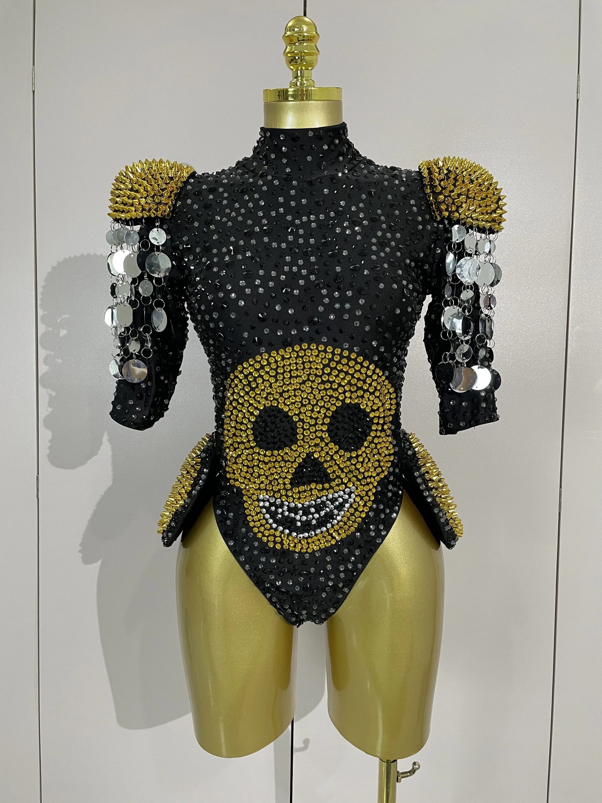 STOCK Sparkly Diamonds Sequin Skull Pattern High Fork Bodysuits Nightclub Bar Singer Party Halloween Festival Sexy Stage Costume - AliExpress Jumpsuits&Rompers