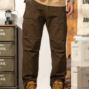 Retro American Brown Straight Leg Work Pants Men's New 2025 Multi ket Heavy Du Waed Casual Trousers Faion Urban Cotton - AliExpress Pants