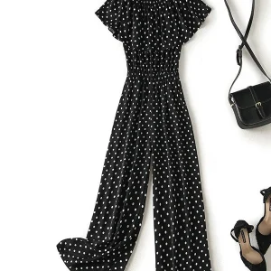 High Waist Wide Leg Jumpsuit Women Summer Polka Dot Elastic round Ne Blouse Sle Slimming Chiffon Gown Drapey Maxi Length - AliExpress Jumpsuits&Rompers