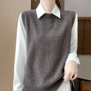 Solid Color Simple Split Design High-Grade Sleeveless Vest 2024 Autumn and Winter New Wool Women's Waistcoat - AliExpress Sweaters&Jumpers