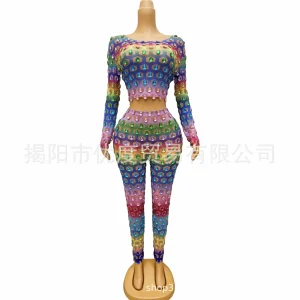 Gradual Change Fashion Two Sets Of Shining Rhinestone Female Singer Night Reception Party Trousers Performance Hollow Trousers - AliExpress Jumpsuits&Rompers
