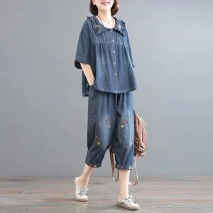 Low Waist Loose Fit Korean Sle Women's Denim Jeans Set Spring Summer 2024 ort Pants Cotton Material Ladies Outfit - AliExpress Jumpsuits&Rompers
