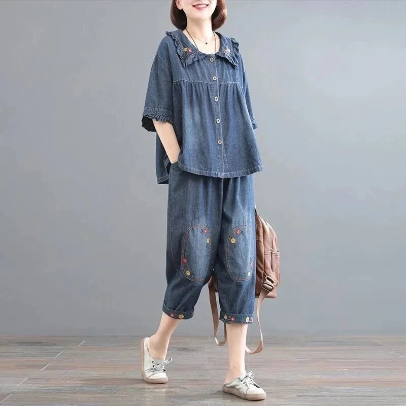 Low Waist Loose Fit Korean Sle Women's Denim Jeans Set Spring Summer 2024 ort Pants Cotton Material Ladies Outfit - AliExpress Jumpsuits&Rompers
