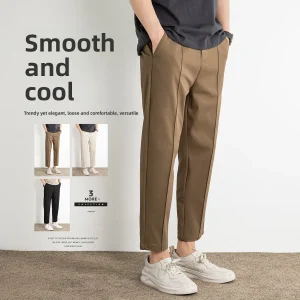 Casual Men's Summer Loose Elastic High Street Trendy Nine-Foot Pants Mechanical Sle mid Waist Polyester Fabric All Seasons - AliExpress Pants