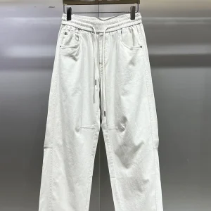 Casual Straight Leg Pants Men's Drawstring Waist Comfortable Commute White Loose Long Trousers Spring Summer Trend Brand - AliExpress Pants