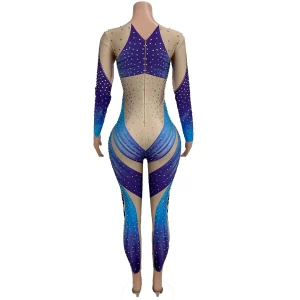 Designer Blue Butterfly Pattern Rhinestone Jumpsuit Women Drama Performance Bodycon Rompers Drag Show Playsuit Dancer Costume - AliExpress Jumpsuits&Rompers