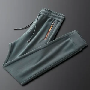 Stretch double-sided fleece casual sweatpants men's winter zipper pocket men's embroidered beaded sweatpants thick - AliExpress Pants