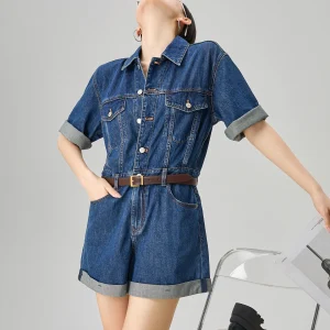 Blue Faionable Denim Jumpsuit Women's Summer ort Pants High Waist Straight Leg Commute Sle G4336 2025 New Arrival - AliExpress Jumpsuits&Rompers