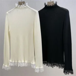 Women's sweater 2026 Spring new elastic slim fit long sleeved top Lace patchwork half high neck pullover y2k wool blend Knitwear - AliExpress Sweaters&Jumpers