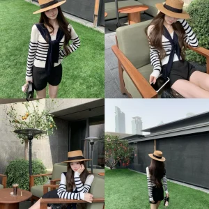 BBen Summer New Loose Casual Women's Knitted Sweater oulder awl V-ne Striped Long Sve Regular Fit Online Exclusive - AliExpress Sweaters&Jumpers