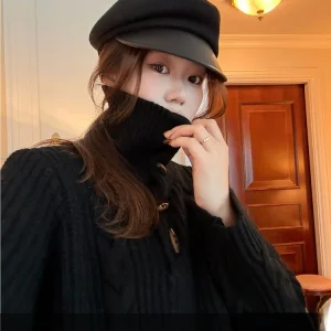 plus Size Casual High Collar Twist Knitwear Top for Women with Button Design Loose Fit Winter Faion Chinese Brand - AliExpress Sweaters&Jumpers