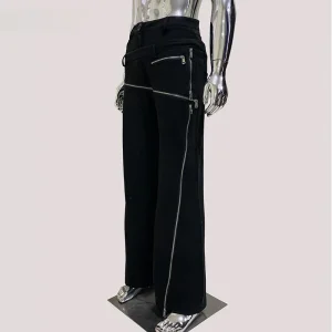 Black Soft Suede Men's Pants Multiple Zippers Casual Functional Style Long Trousers Youth Spring Fashion Leather Pants - AliExpress Pants