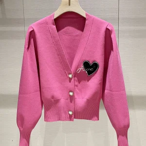 Pink V-Ne ort Knit Sweater Women's Single-Button Cardigan Winter New Sle Commute Faion Slim Fit Long Sve Knitted Top - AliExpress Sweaters&Jumpers