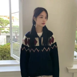 Retro Knitted Flower Pattern Zipper Open Cardigan Women's Loose Casual Versatile Outerwear Long Sleeve Regular Length - AliExpress Sweaters&Jumpers