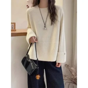 2025 High-end Cuff Thickened Crew-neck Sweater Women's Autumn and Winter Soft Lazy Wind with Bottoming Knitted Sweater Top - AliExpress Sweaters&Jumpers