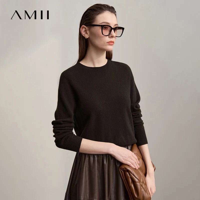 AMII Women's Sweater O-neck Long Sleeves Loose Cashmere Sweater Woman 2025 Winter New Versatile Basic Wool Top Female 12543195 - AliExpress Sweaters&Jumpers