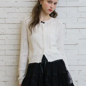 Spring 2026 White Knitted Base irt Wave Lace round Ne Open Cardigan Women's Top Korean Sle Commute Vintage Regular Fit - AliExpress Sweaters&Jumpers
