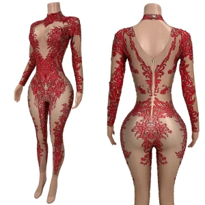 Sparkly Rhinestone Elastic Skinny Jumpsuit Sexy Female Dance Performance Costume Women Night Club Stage Performance Outfit Putao - AliExpress Jumpsuits&Rompers