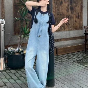 Salt And Sweet Denim Overalls Women's Summer New Slim Straight One-Piece Wide Leg Pants High Waist Commute Sle Long Pants - AliExpress Jumpsuits&Rompers