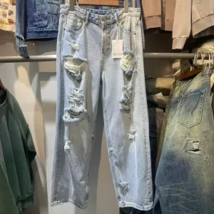 American Sle Vintage Hole Denim Jeans Men Women Casual Loose Straight Leg Wide Leg Casual Long Pants Autumn Spring New Trend - AliExpress Pants