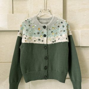 2025 Spring Sweaters Heavy Industry Diamond Round Neck Long Sleeve Single-breasted Loose Casual Soft Knitted Cardigan Tops Women - AliExpress Sweaters&Jumpers