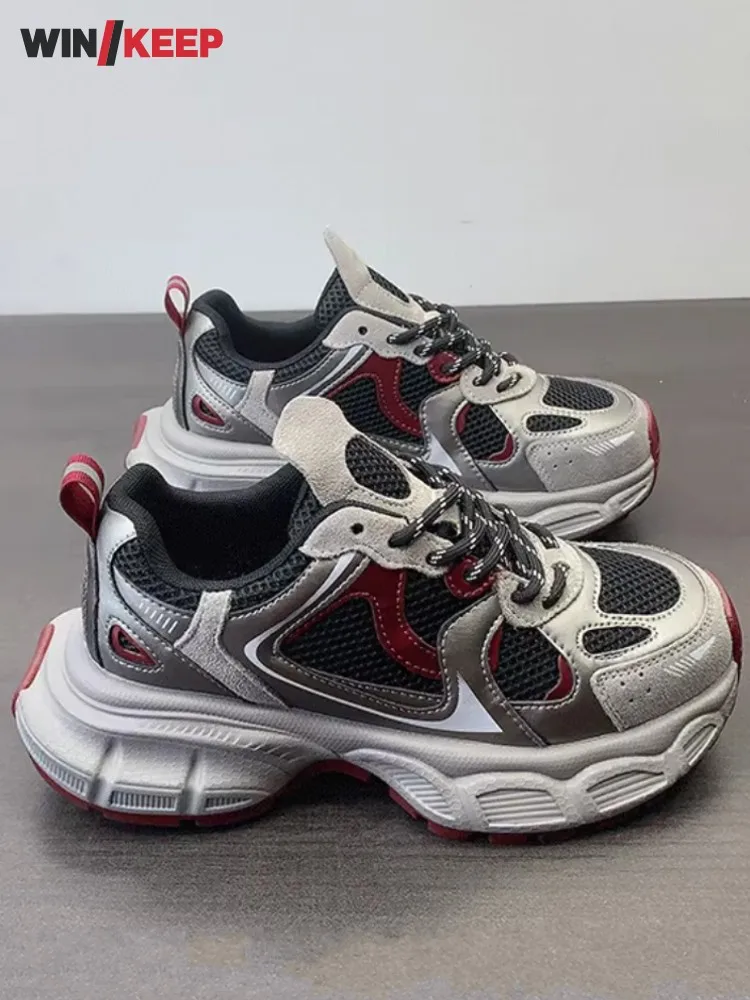 Women Outdoor Sport Shoes Thick Platform Breathable Mesh Spliced Cow Leather Running Shoes New Low Cut Joggers Trainers Sneakers - AliExpress Sneakers