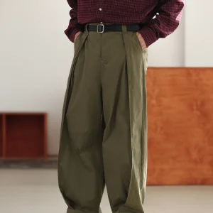 Noears Retro Military een Workwear Wide Leg Casual Pants Men Elastic Waist Design Sensation y Trendy Cotton Breathable - AliExpress Pants