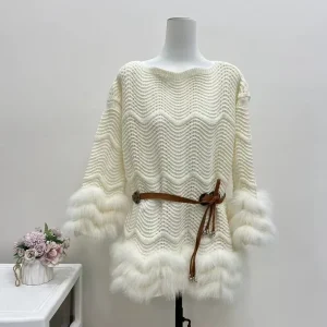 2026 Spring Fox Fur Splicing Hollow Out Pullovers Women's Belted Fur Elegant Long Sleeve Knitted Sweater Splicing Coat Autumn - AliExpress Sweaters&Jumpers
