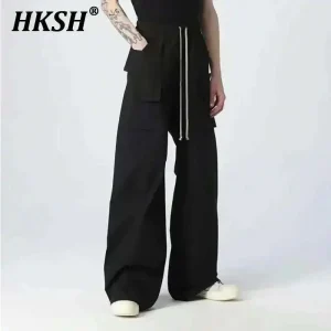 HKSH Spring Autumn Men's Dark Tide RO Double Loop Loose Wide Leg Flared Shaped  Cargo Pants Pockets Safari Style Overalls HK2298 - AliExpress Pants