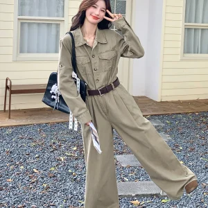 Retro Lady Workwear Sle Jumpsuit High Waist Wide Leg Pants Spring Autumn Cool Ele High End Feeling Women's Faion - AliExpress Jumpsuits&Rompers