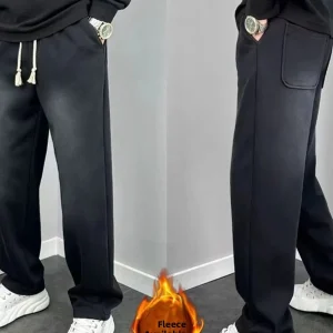 Men's Casual Printed Fce Lined Wide Leg Pants Autumn Winter Loose Drapey Faionable Straight Cut Trousers Spor Sle - AliExpress Pants