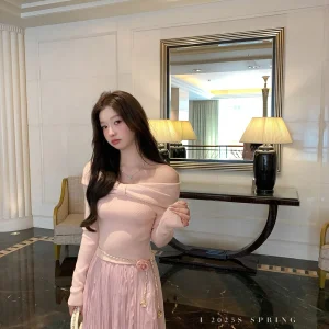 YOLI Zhang Yuli Pink Mist Rose adow One oulder Sweater Women's Slimming Top Winter Faion Knitted Garment Regular Length - AliExpress Sweaters&Jumpers