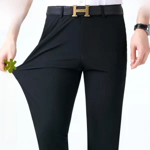 Summer Thin Four-Sided High Elastic Casual Pants Men's Straight Loose Middle-aged Busin Iron-free Anti-wrinkle Ice Silk Lo... - AliExpress Pants